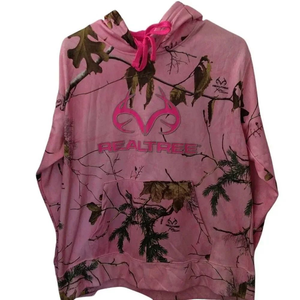 REALTREE Girls Pink Camo Hoodie Size Large (12-14) Kangaroo Pocket